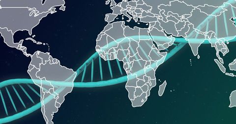 Global DNA Strand Merging with World Map Visualization - Download Free Stock Images Pikwizard.com