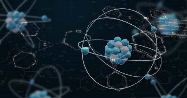 3D Atom Model with Data Processing on Black Background Representing Scientific Innovation - Download Free Stock Images Pikwizard.com