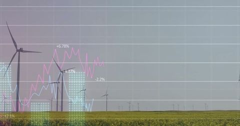 Sustainable energy growth with wind turbines over farmland