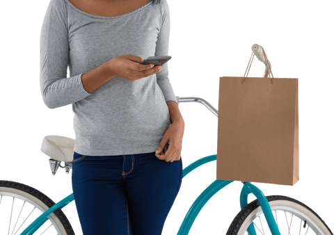 transparent image young woman with bicycle and smartphone - Download Free Stock Videos Pikwizard.com
