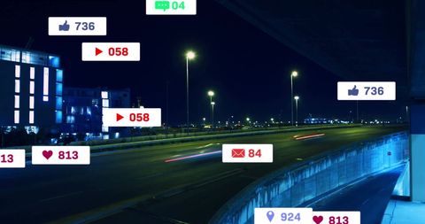 Social Media Engagement Concept Over Night Cityscape