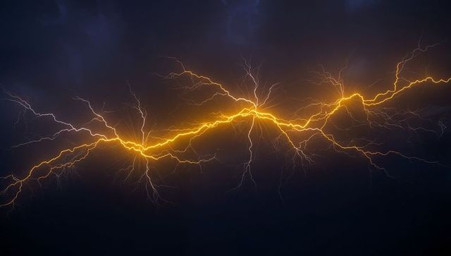 Dramatic Golden Lightning Bolt in Stormy Sky