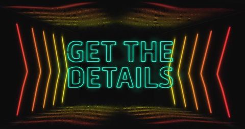 Futuristic neon sign with glowing arrows in digital corridor