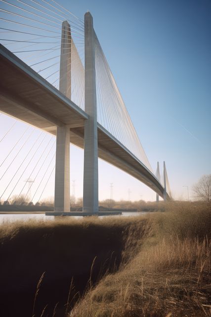 Bridge crossing river over grass, created using generative ai technology - Download Free Stock Photos Pikwizard.com