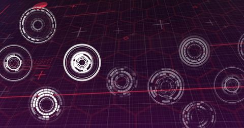 Futuristic digital interface with rotating processing circles