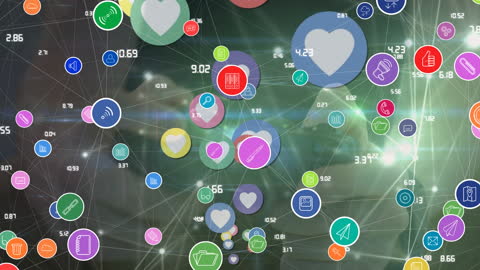 Digital Social Media Network with Floating Icons