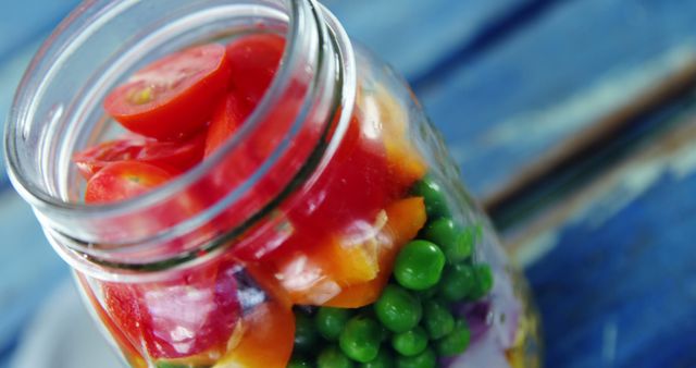 Fresh Vegetable Salad in Mason Jar on Blue Wooden Table - Download Free Stock Images Pikwizard.com