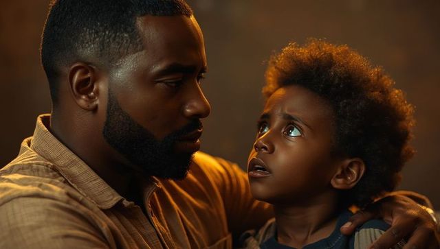 Father Holding Son in Warmhearted Supportive Embrace