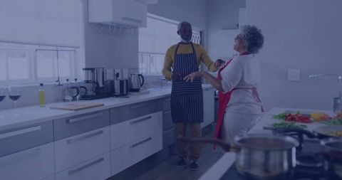 Cheerful Senior Couple Cooking Together in Bright Modern Kitchen