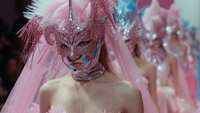 Extravagant Runway Fashion Show with Ornate Pink Costumes
