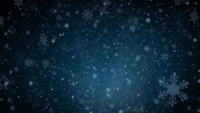 Snowflake bokeh twilight background with soft falling snow and blue vignette glow