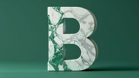 Marble textured 3d letter b in green and white veins