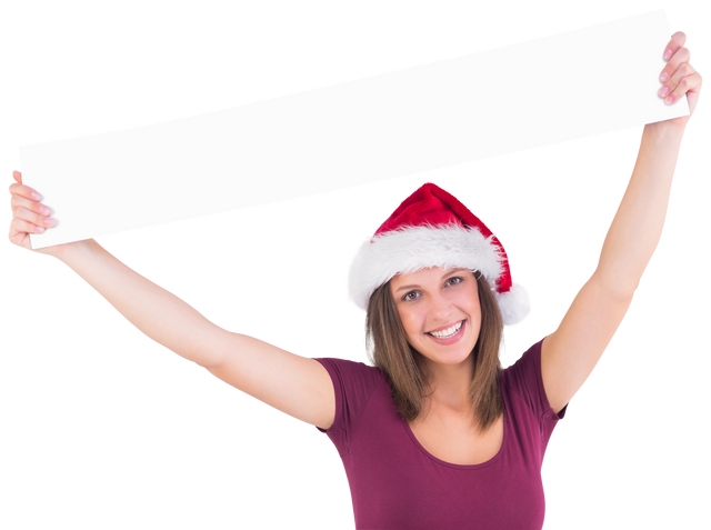 Smiling Girl in Santa Hat Holding Transparent Sign for Christmas Advertisements - Download Free Stock Videos Pikwizard.com