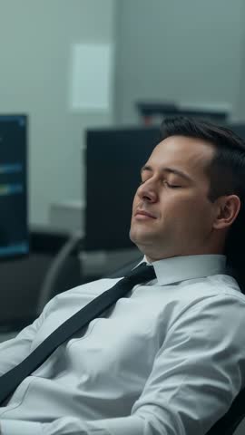Young Professional Blinking, Reaching for Phone, Checking Message in Office Cubicle Vertical Video
