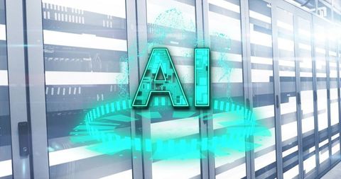 Futuristic Holographic AI Symbol in Modern Server Room Environment