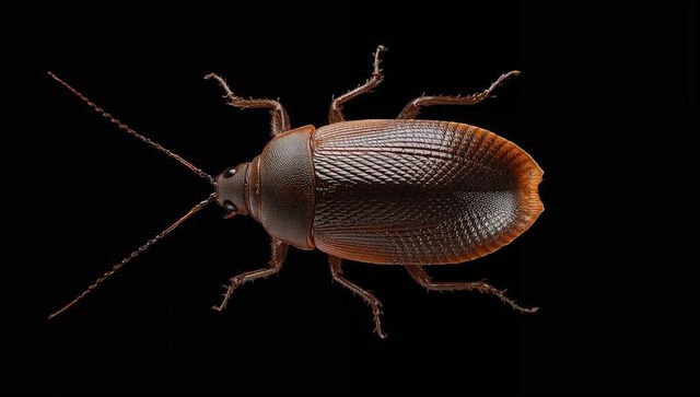 Detailed close-up of brown beetle displaying wing texture