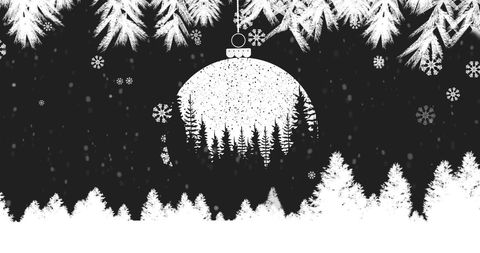 Monochrome Festive Christmas Ornament with Falling Snowflakes