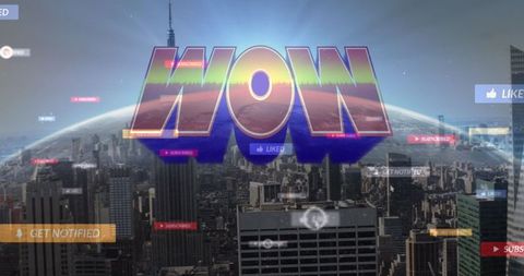 Wow Effect Over Cityscape with Digital Social Media Reactions