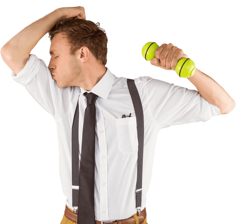 businessman holding dumbbell demonstrating office workout - Download Free Stock Videos Pikwizard.com