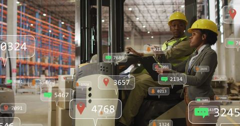 Engineers in Warehouse Analyzing Social Media Data with Digital Interface - Download Free Stock Images Pikwizard.com
