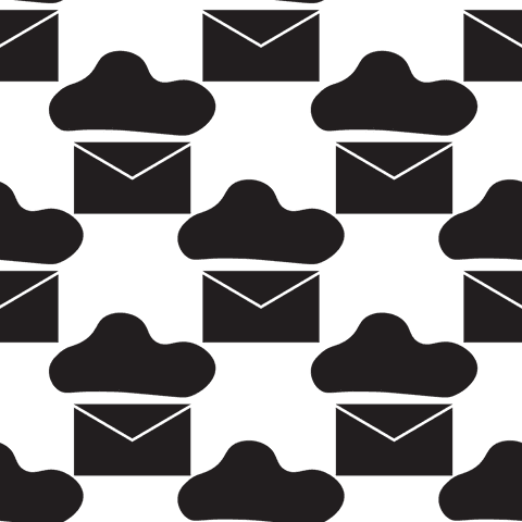 Digital cloud and envelope pattern on transparent background