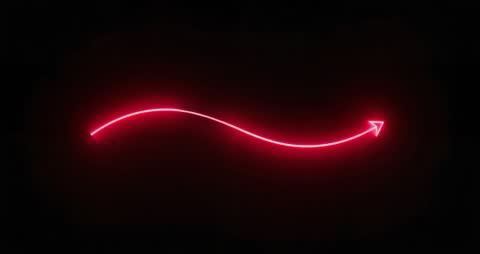Pulsing Neon Red Arrow with S-Curve on Black Background
