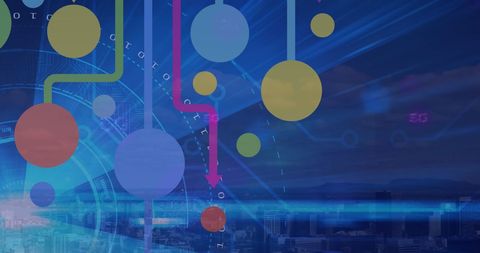 Colorful Abstract Technology Overlay on Cityscape - Download Free Stock Images Pikwizard.com