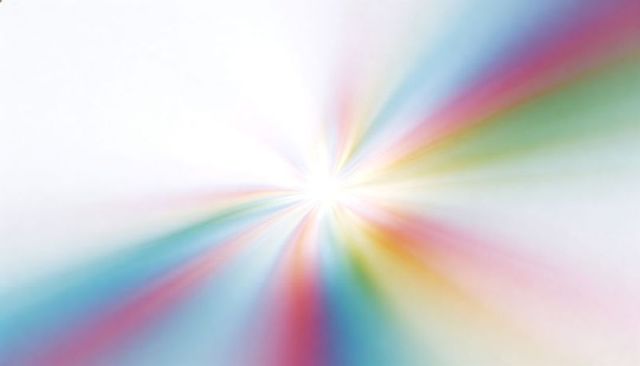 Iridescent radial burst radiating pastel rays from bright white core, soft luminous gradient