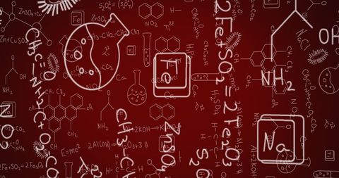Abstract holographic chemistry and biology on red background
