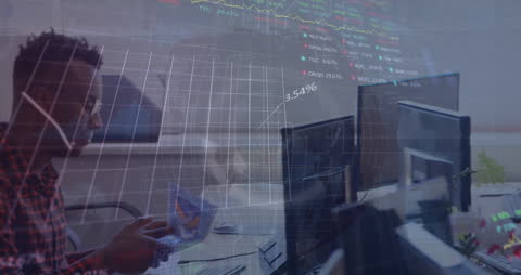 Teamwork on Stock Market Analysis Overlays Globe Animation