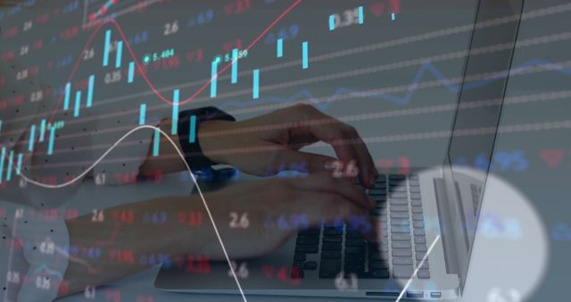 Hands using laptop showing stock market data and trends - Download Free Stock Images Pikwizard.com