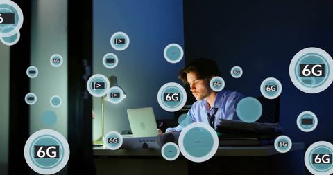 Businessman Using Laptop with 6G Communication Icons - Download Free Stock Images Pikwizard.com