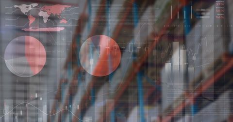 Global Financial Data Overlay on Modern Warehouse Interio - Download Free Stock Images Pikwizard.com