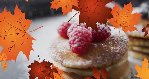 Autumn-Themed Pancakes with Fresh Raspberries - Download Free Stock Images Pikwizard.com