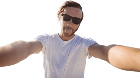 Playful Man Taking Selfie with Transparent Background