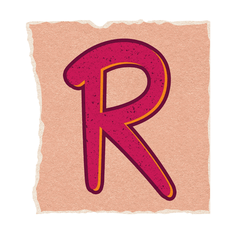 Stylized capital letter r on torn paper with transparent background