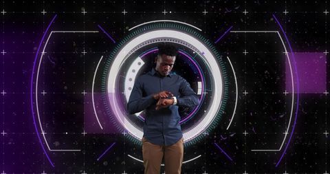 Businessman Analyzing Data with Futuristic Digital Interface