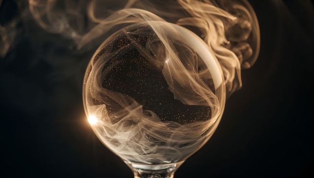 Mystical glass sphere emanating smoke and light