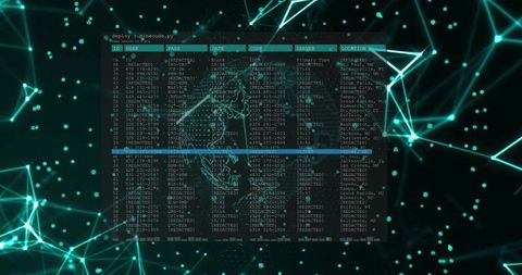 Futuristic Cyber Grid with Terminal Window and Network Mesh