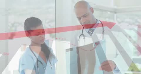 Healthcare Professionals Analyzing Data with X-Ray Chart Trend