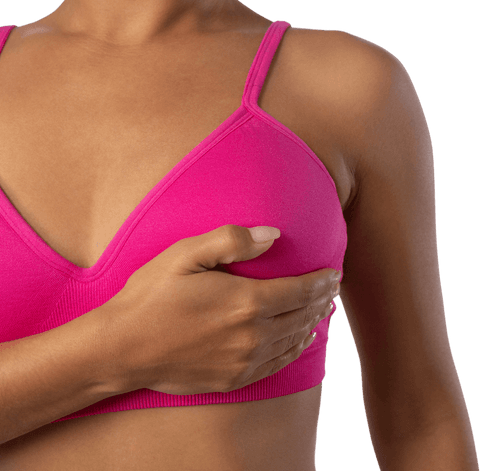 Transparent background close-up of woman supporting breast awareness