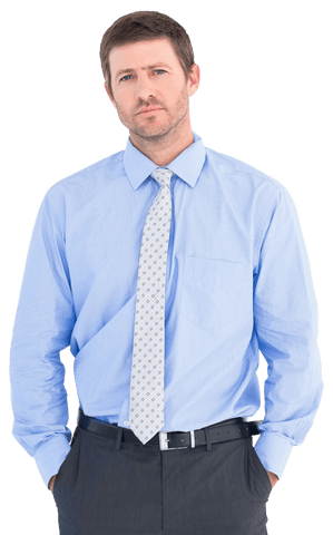 Transparent background of confident businessman with hands in pockets