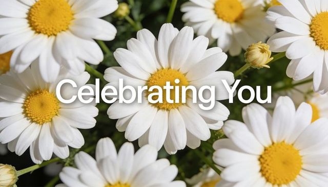 White daisy bouquet blooming with celebrating you typography for greeting or card design