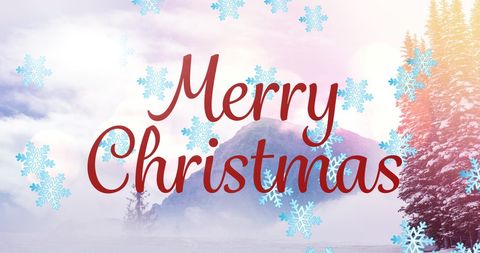 Merry Christmas Text Over Winter Mountain Landscape - Download Free Stock Images Pikwizard.com