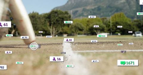 Baseball Game with Social Media Icons and Digital Interface