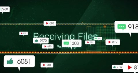 Receiving files dashboard showing data transfers with notification badges and analytics