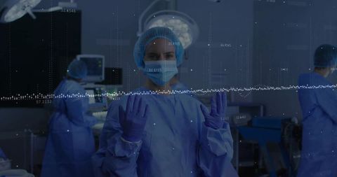 Surgeon Preparing in Operating Room with Digital Interface