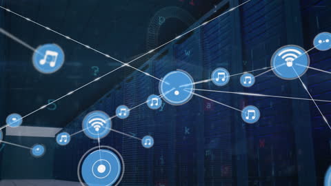 Digital Network Nodes with Icons in Data Center
