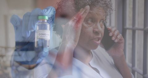 senior woman in telehealth consultation with covid-19 vaccine overlay - Download Free Stock Images Pikwizard.com