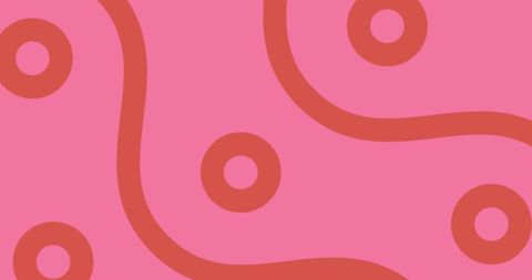 Abstract Red Curves and Circles on Pink Background
